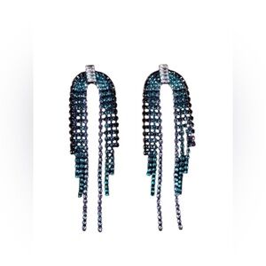 Blue Rhinestone Tassel Dome Earrings